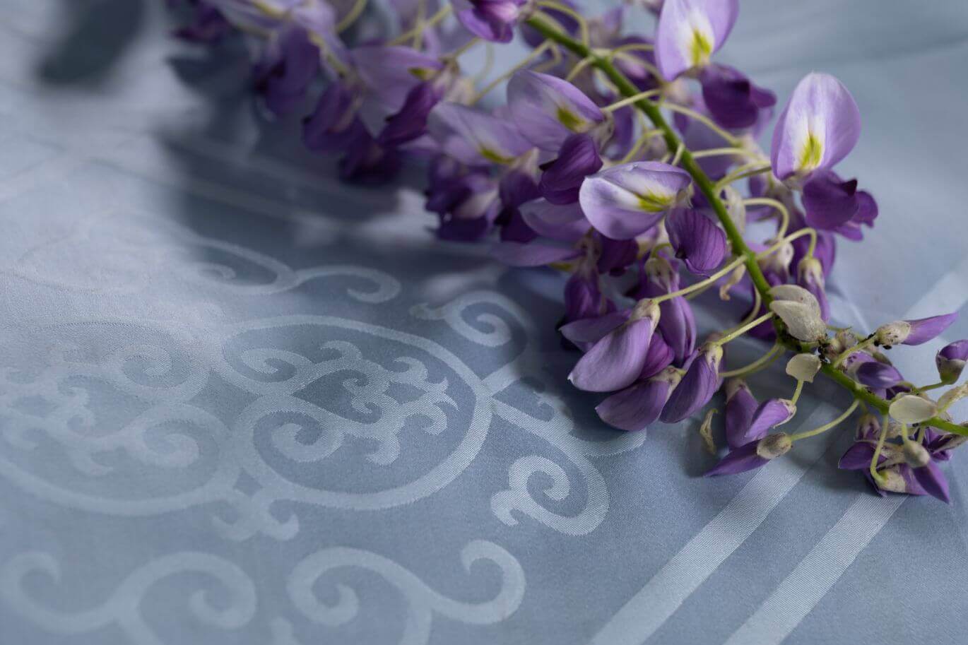 jacquard with portuguese sidewalk pattern and purple flowers